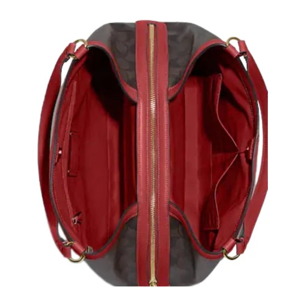 Coach Brown Signature Coated Canvas & Red Leather Trim Kristy Shoulder Bag - Picture 5 of 14
